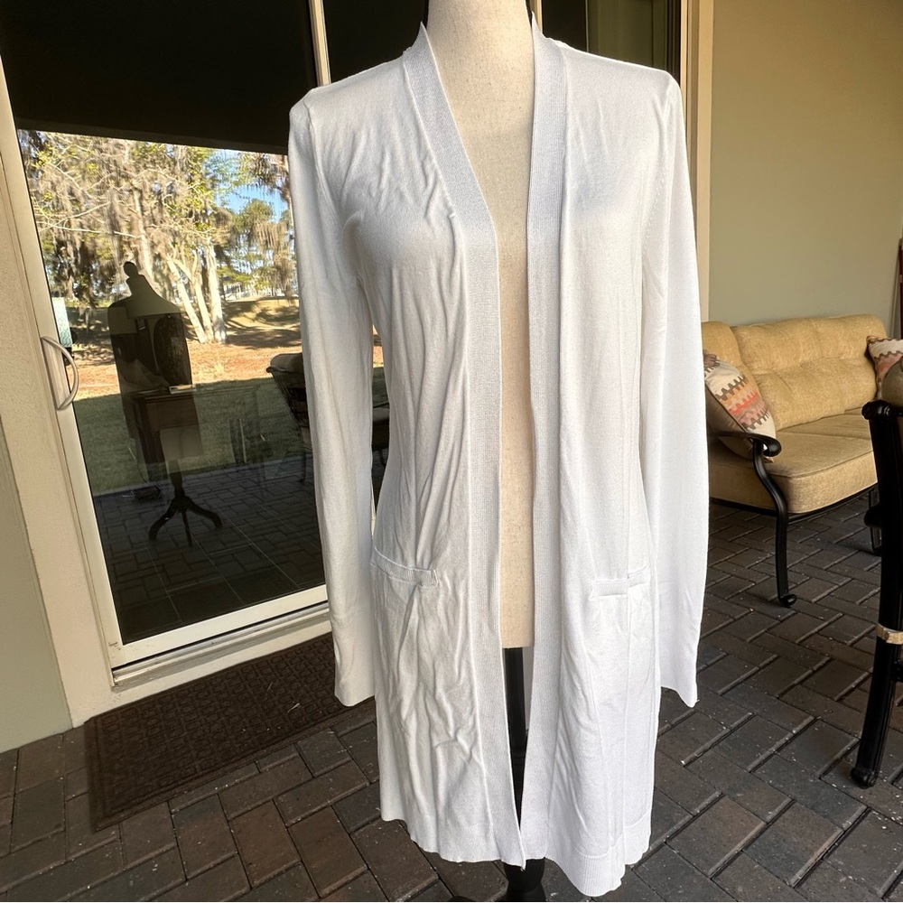 White House Black Market Ivory Knit Long Cardigan Size L